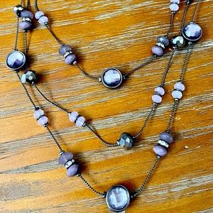 NY&Co Purple Beaded 3-tier Necklace